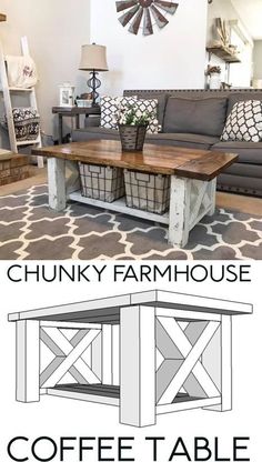 A DIY Farmhouse Coffee Table that’s giving farmhouse a new name. Build this chunky farmhouse coffee table using these easy step-by-step coffee table plans. Diy Farmhouse Coffee Table, Furnitur Ruang Keluarga, Farmhouse Coffee Table, Coffee Table Plans, Books Decor, Coffee Table Farmhouse, Farmhouse House, Farmhouse Decoration, Farmhouse Decor Living Room