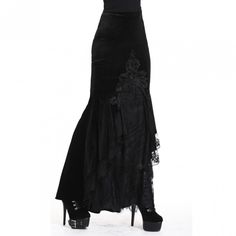 Bainha de veludo gótico saia Goth Skirt, Gothic Skirt, Dark In Love, Look Retro, Fishtail Skirt, Gothic Rock, Velvet Skirt, Mermaid Skirt, Gothic Dress