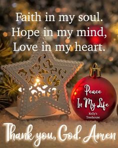 a christmas ornament with the words, thank you god and an ornament