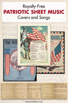 patriotic sheet music covers and songs are featured in this poster for the royal free patriotic sheet music