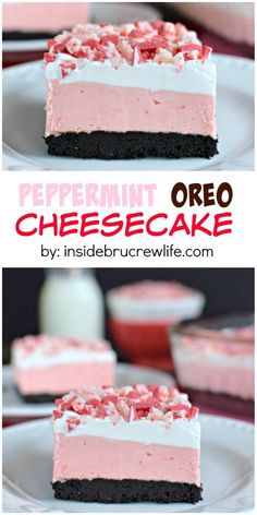 peppermint oreo cheesecake on a white plate