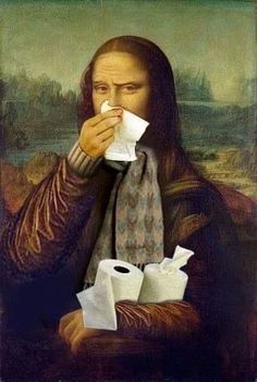 a painting of a man with long hair holding two rolls of toilet paper in front of his mouth