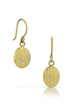 Gold & Stone Earrings - Indulge in timeless sophistication with these stunning drop earrings, meticulously crafted from solid 18k gold, featuring Jacob Kelehers signature hand-carved texture on an elegant oval design. Enhanced with six flush-set 1.4mm VS diamonds totaling 0.09 carats, they epitomize luxury and allure. Gold ear wires. Oval Diamond Earrings, Gold Stone Earrings, Oval Diamond Earring, Artful Home, Vs Diamond, Gold Stone, Pearl Diamond, Oval Diamond, Stone Earrings