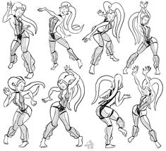 an image of various poses for the character in this video game, which appears to be drawn