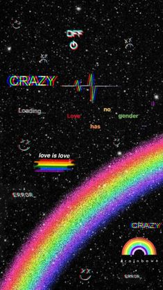 an image of a rainbow in the sky with many different words on it and stars