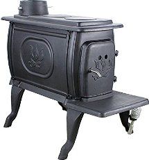 a black stove sitting on top of a metal stand