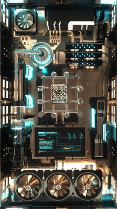 the inside of a computer case with many components