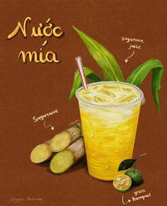 Juice Menu, Sugarcane Juice, Vietnam Art, Vietnam Food, Food Concept, Food Journal, Vietnamese Recipes, Logo Food, Food Drawing