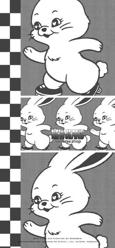 an image of some cartoon characters with different expressions on their faces and body, in black and white