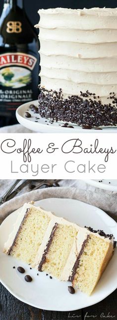 coffee and bailey's layer cake on a white plate