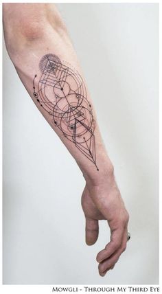 a person's arm with a tattoo on it that has lines and dots all over it