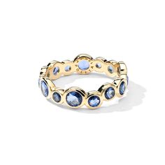 The proportion of this ring makes it striking, whether styled on its own or stacked with slimmer and chunkier bands. It’s handmade from 18K gold bezels and inset with round blue sapphires in a range of sizes. The look is elegant but minimalist, so it can be worn and appreciated every day. • 18K Gold • Gemstones: Blue Sapphire • Excluded from promotion Blue Sapphire Jewelry, Hinged Ring, Stock Design, Rainbow Sapphires, Enamel Ring, Teardrop Necklace, Sapphire Jewelry, Stacking Rings, Chain Pendants