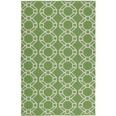 a green rug with white links on it