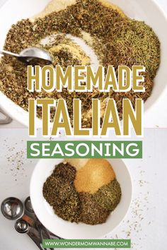 homemade italian seasoning in a bowl with spoons