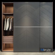 an open closet with clothes hanging on the wall and two doors that are opened to reveal a walk - in closet