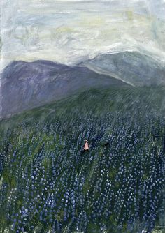 a painting of a person standing in the middle of a field