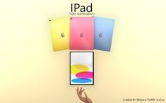 the ipad is being held up by someone's hand with four different colors on it