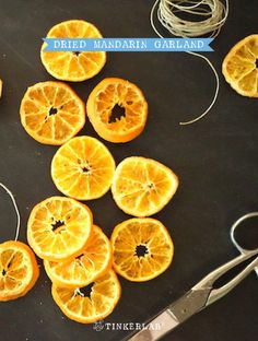 oranges cut in half on a cutting board with wire and scissors next to them