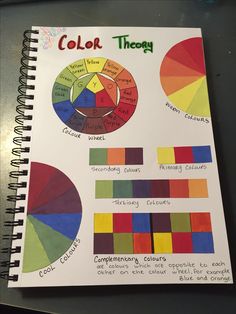 a notebook with color theory on it