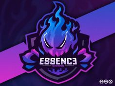 the logo for an esl team with purple and blue flames on it's face