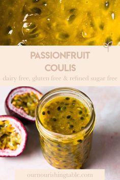 passionfruit coulis in a jar with the text below it