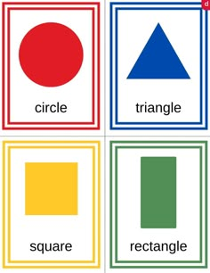 red circle, blue triangle, yellow square, green rectangle flashcards Shapes Flash Cards Free Printable, Color Shapes Free Printable, Shapes Template Free Printable, Preschool Posters Free Printable, Shape Flashcards Printable Free, Color Flashcards Free Printable, Flashcards For Kids Printables, Flash Cards For Kindergarten, Shapes Preschool Printables