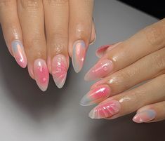 Pink Aura Chrome Nails, Aura Nails With 3d Gel, 3d Aura Nails, Aura 3d Nails, Colorful Aura Nails, Pink And Orange Aura Nails, Rainbow Aura Nails, Sunset Aura Nails, Almond Aura Nails