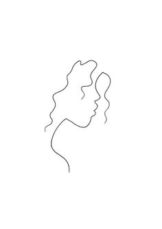 a line drawing of a woman's face with long hair and flowing lines in the background