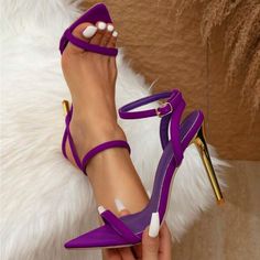 Super Cute And Stylish Ships In 5-10 Business Days Tags: #Shoes #Heels #Party #Newyears #Holiday #Sandals #Gold #Beautiful #Glitter Purple Pointed Toe Sandals For Night Out, Chic Purple Ankle Strap Heels, Chic Purple Pointed Toe Sandals, Expensive Heels, Gold High Heel Sandals, Classy Heels, Trending Heels, Summer Items, Shoe Palace