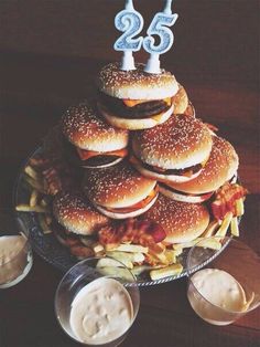 a birthday cake made to look like hamburgers and fries