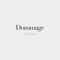 the words'dommagee too bad'are shown in black and white letters