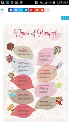 the types of bouquets are shown on this page, and it's all in different