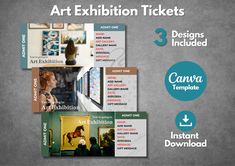 the art exhibition ticket is shown with three different images