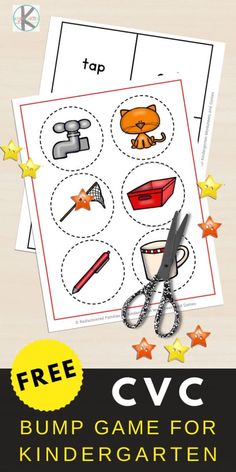 a printable cvc game for kids with scissors and paper cutouts