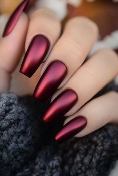 Discover 17 stunning fall chrome nails that'll make you the envy of every pumpkin spice latte line. Get ready to slay this autumn! #nail #ideas Trending Nails 2020 Summer, Simple Fall Designs Nails, Nails For Formal Wedding, Wedding Guest Nails Fall, Fall Reds For Nails, Halloween Colour Nails, Red Chrome French Tip Nails Square, Cherry Coke Nail Color, Burgundy Metallic Nails