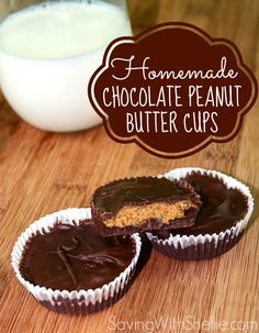 homemade chocolate peanut butter cups with milk in the background