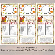 Thanksgiving Room Service Door Hanger, Fall Grateful For You Staff Office Employee, School Pta Pto Appreciation Thankful Gift Idea, EDITABLE Root Beer Candy, Diet Sprite, Thanksgiving Grateful, Apple Diet, Office Employee, Halloween Menu, Pta School, Teachers Lounge