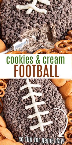 cookies and cream football are on display with the words cookies and cream football over them