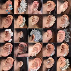 many different types of earrings are shown here