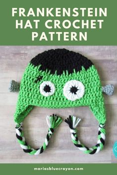 a crocheted hat with the words frankensten hat crochet pattern on it