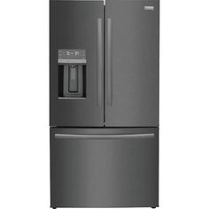 a stainless steel refrigerator freezer with water dispenser on the front and bottom