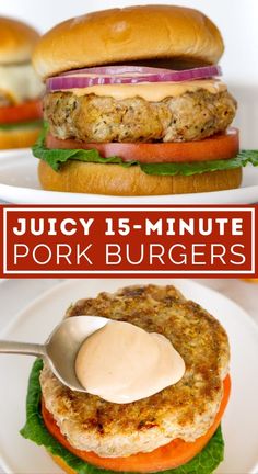 juicy 15 - minute pork burgers with ranch dressing on the side and in between