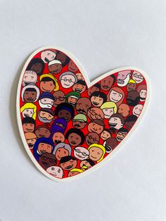 a heart shaped sticker with many different people on it's face and in the shape of a heart