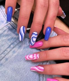 Nail Art Motif, Pink Blue Nails, Mail Designs, Easy Nail Art Designs, Funky Nail Art, Sunflower Nails, Classic Nails, Her Nails