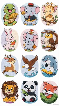 an animal sticker sheet is shown with different animals on it's back and sides