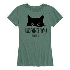 Instant Message - Judging You Silently Cat - Women's Short Sleeve Graphic T-Shirt - Celebrate the essence of Hybrid Apparel's Instant Message with officially licensed apparel featuring unique designs crafted exclusively by Hybrid Apparel. Each piece brings beloved characters, iconic imagery, and memorable moments to life, offering Instant Message fans a one-of-a-kind way to showcase their passion. High Point, Print Pullover, Quality T Shirts, Shirts With Sayings, Favorite Shirts, Cute Shirts, Cat Lover, Funny Shirts, Branded T Shirts