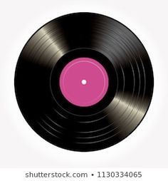 an old vinyl record with pink disc on white background