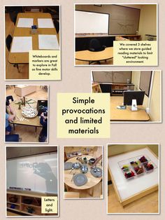 a series of photographs showing various projects and materials that are being used in the classroom