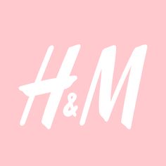 the h & m logo is shown on a light pink background with white letters in the middle