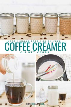 coffee creamer is being poured into a glass mug and then topped with whipped cream